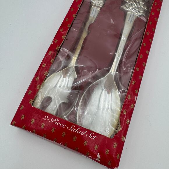 Vintage Wallace Salad Serving Set Silverplate Santa and Tree 1998 NOS - Picture 6 of 7